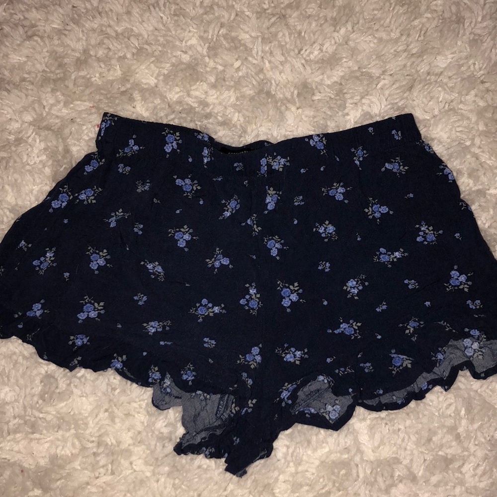 Floral navy blue shorts with tiny violet flowers!